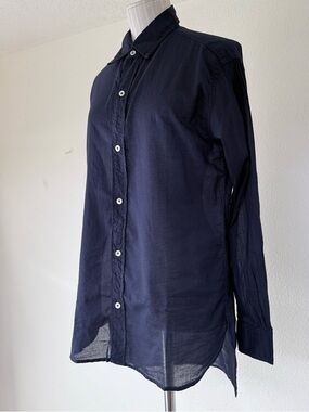 NWT Civilianaire Navy Cotton Voile Boyfriend Blouse Shirt Size XS Made in USA